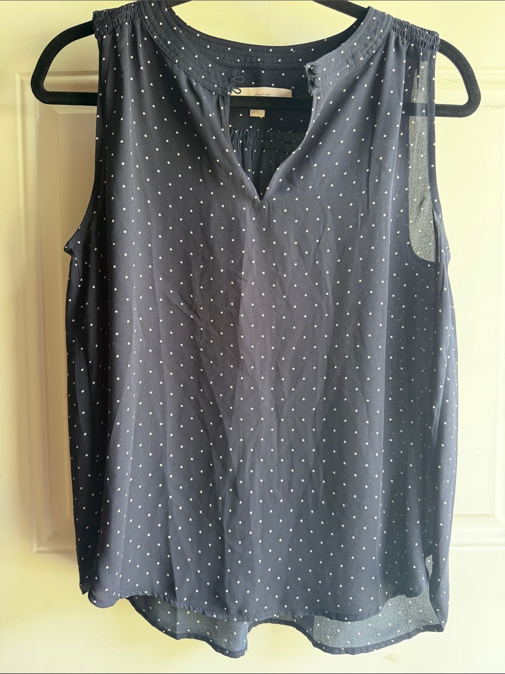 Loft Women’s Sleeveless Dot Print V-Neck Top - Navy, medium